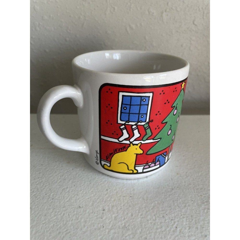 Vintage 1980s Christmas Mug by Alan Wood for Houze Cat & Dog Coffee Tea Cup